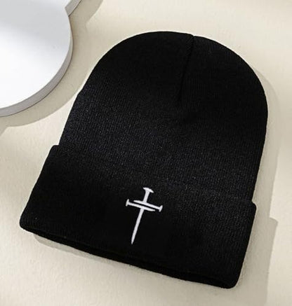 Christian Jesus Cross Beanie - Faith Winter Beanie Hats for Men Women - Religious Gifts for Christmas & New Years - color: Three Nails Cross