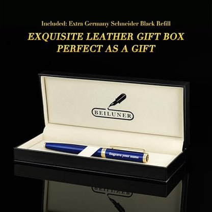 BEILUNER Blue Personalized Fountain Pen,Stunning Luxury Lacquer,24K Gilded Nib(Fine),Gorgeous 24K Gold Finish, Ink Converter,Fancy Gift for Men&Women-Elegant, Graduation,Nice Pens for Writing - color: ,Blue with Gold (Personalized), style: Fine Nib