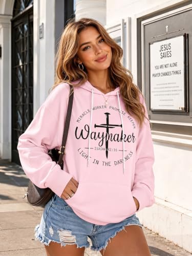 FASHGL Christian Hoodie for Women Religious Faith Sweatshirt Inspirational Pullover Tops Bible Verse Long Sleeve Tops - color: Pink, size: Large
