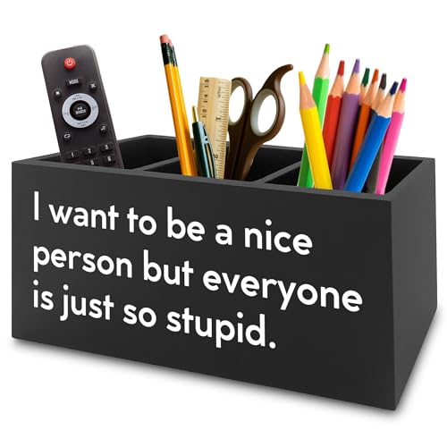 Funny Pen Pencil Holder Organizer for Desk, Sarcastic Gifts for Women Men Coworkers, Office Humor Gifts, Funny Wooden Box Sign for Home Office Desk Tabletop Decorations - color: colour 01