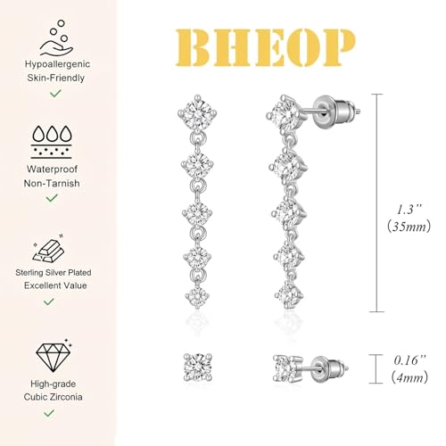 Bheop Gold Silver Dangle Earrings for Women, Cubic Zirconia Earring Stack - color: Silver-cz tassel stud set