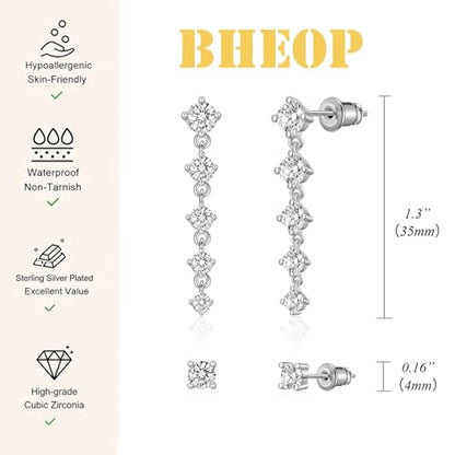 Bheop Gold Silver Dangle Earrings for Women, Cubic Zirconia Earring Stack - color: Silver-cz tassel stud set