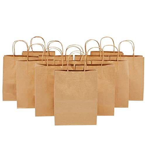 Juvale Brown Gift Bags with Handles - 12-Pack Large, Brown, 8 x 4.75 x 10 In, 120 GSM Paper - Paper Gift Bags Bulk for Party Favors & DIY Decorating & Branding - style: Large