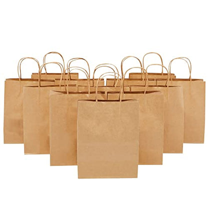 Juvale Brown Gift Bags with Handles - 12-Pack Large, Brown, 8 x 4.75 x 10 In, 120 GSM Paper - Paper Gift Bags Bulk for Party Favors & DIY Decorating & Branding - style: Large