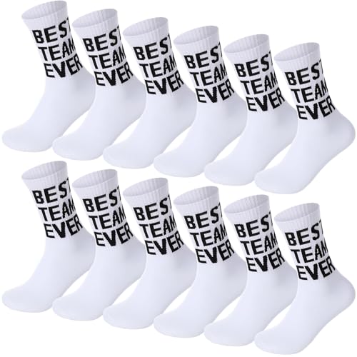 Glitopper 12 Pairs Best Team Ever Socks Bulk Casual Calf Sport Socks Employee Appreciation Gifts for Women Men Basketball Football Coach Team Sport Activities Staff Office Gift