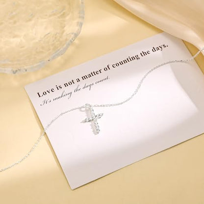 Carffordo 925 Sterling Silver Cross Necklace, Dainty Necklace for Women - style: Silver Cubic Zirconia Cross