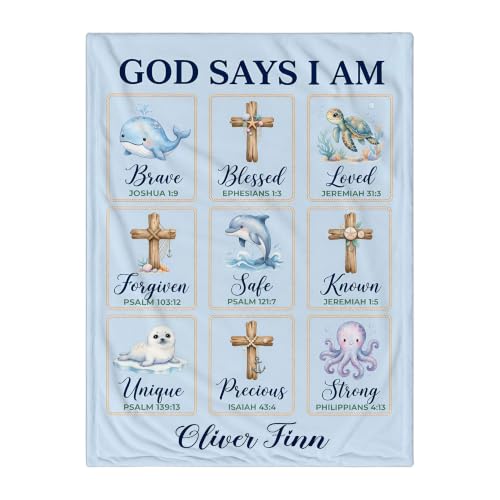 Personalized God Says I Am Ocean Baby Blanket, Christian Baby Blanket - color: Blue #2