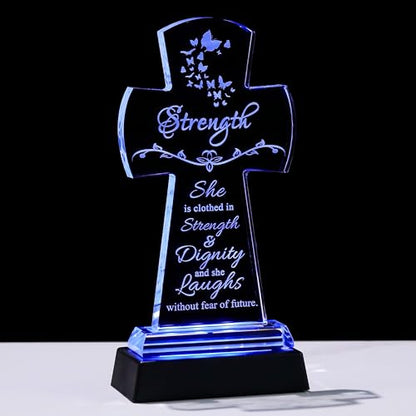 Qianwei Crystal Cross Strength Inspirational Gift - Religious Catholic Baptism Communion Confirmation Gift for Women Sister - color: Cross Strength-led