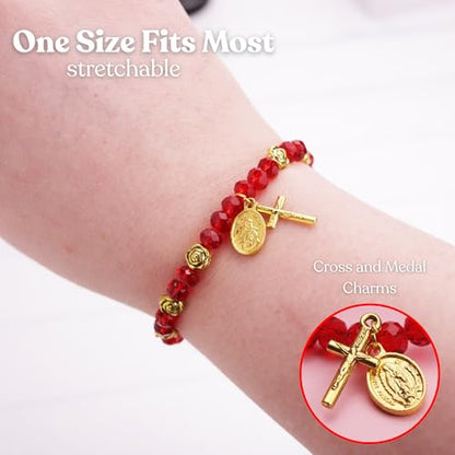 Needzo Our Lady of Guadalupe Rosary Bracelet, Roses of Mary Jewelry Accessory, Gold Toned Charms, Religious Gift, 7.5 Inches
