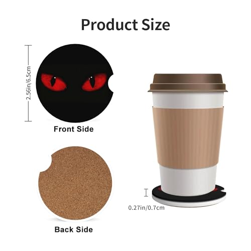 Cat Red Eyes Car Cup Holder Coasters 2 Pack 2.63" for Women - color: Red