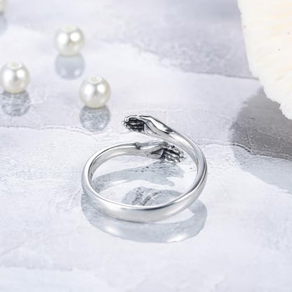 LOVECOM S925 Sterling Silver Hug Rings for Women Teen Girls Mother Daughter - color: A true friendship is a journey without an end, size: US Size 8