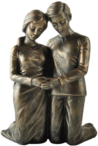 Praying Husband and Wife Kneeling Figurine – 6.25" Resin Statue, Religious Gift for Couples, Christian Home Decor, Prayer Room Accent - color: Bronze