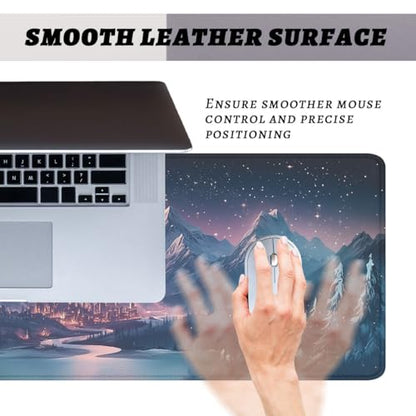 Fantasy City Mouse Pad Night Moon Mountain Landscape Extended Mousepad Waterproof Stitched Edges Rubber Base Non-Slip Deskmap Computer Keyboard Mat 31.5x11.8 Inch - color: Fantasy City, size: 31.5" x 11.8"