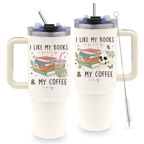 Book Lovers Gifts for Women, 40oz Tumbler with Handle & Straw - color: Bookcoffee-White