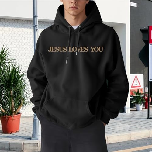 Christian Jesus Loves You Hoodies for Teen Religious Faith Sweatshirts Bible Verse Graphic Youth Hoodie - color: Black, size: Medium