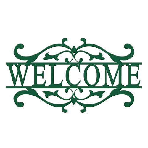 AHYS Metal Welcome Sign for Front Door Vintage Welcome Door Sign for Indoor Outdoor Wall Decor - Deep Green - color: Deep Green
