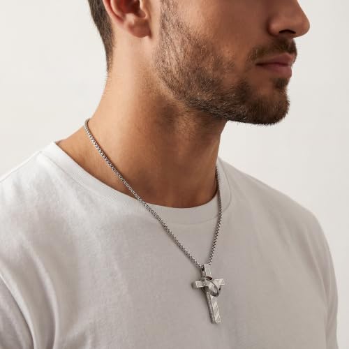 Cross Necklace for Men,Stainless Steel Ring Pendant Necklaces - color: silver, style: 1:37 with ring