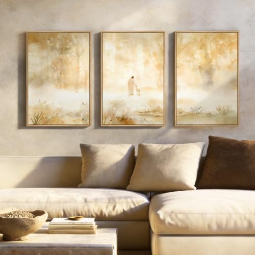 Framed Christian 3 Piece Wall Art, Jesus Leaves the 99 Sheep, 16x24 In - color: Leaves the 99, size: 16"W x 24"H