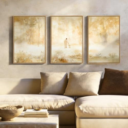 Framed Christian 3 Piece Wall Art, Jesus Leaves the 99 Sheep, 16x24 In - color: Leaves the 99, size: 16"W x 24"H