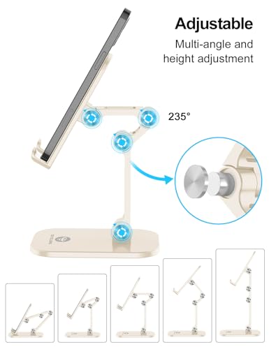 OCYCLONE Phone Stand for Desk, Foldable Cell Phone Stand Holder, Beige - color: Beige