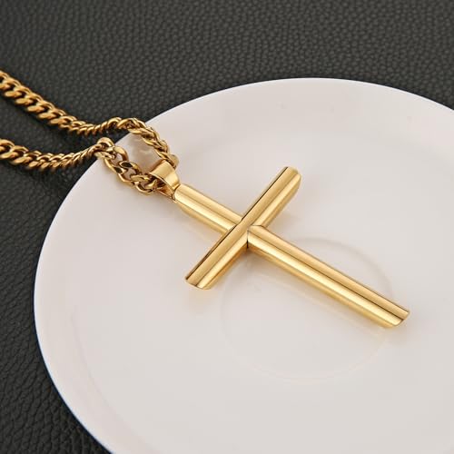 HZMAN Large Stainless Steel Christian Faith Cross Necklace for Men - color: Gold-2