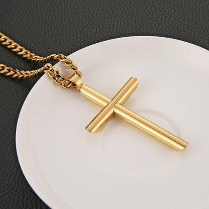 HZMAN Large Stainless Steel Christian Faith Cross Necklace for Men - color: Gold-2