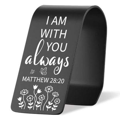 Bible Verse Car Visor Clip, Matthew 28:20 Engraved Stainless Steel Christian Car Accessory I Am With You Always Faith Encouragement Gift, Driving Safety Blessing Gift for Family Friend VVA349 - color: Black-Matthew 28:20