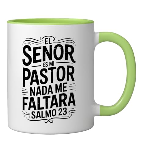 Spanish Christian With a Bible Verse Quote El Senor Es Mi Ceramic Mug, Light Green/White, 11oz - color: Light Green/White, size: 11 Ounces