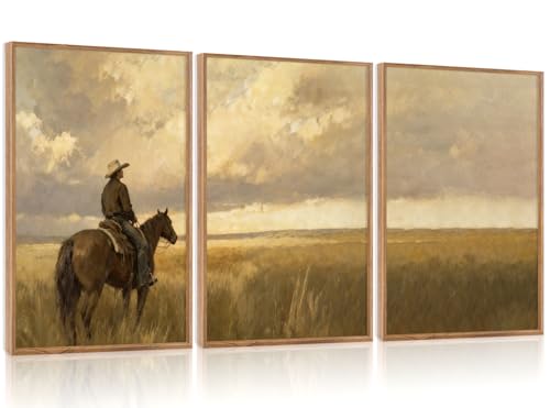 Aurlan 3 Pcs Western Cowboy Framed Wall Art 24x36 Inch - color: Western Cowboy, size: 24"L x 36"W