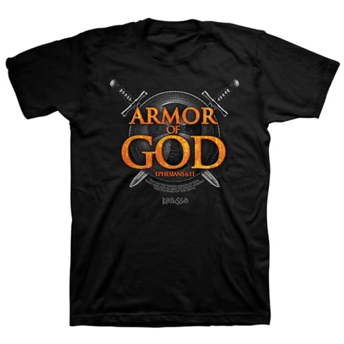 Kerusso Armor of God Scripture Sword Shield Cotton Crew Neck T-Shirt - color: Black, size: Small