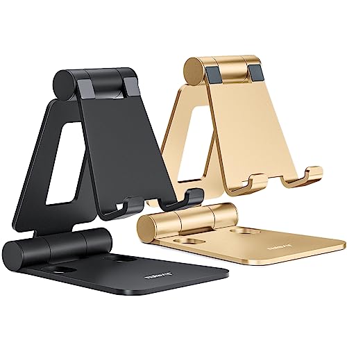 Nulaxy 2 Pack Aluminum Dual Folding Cell Phone Stanr for Desk, Black & Gold - color: F-Black & Gold