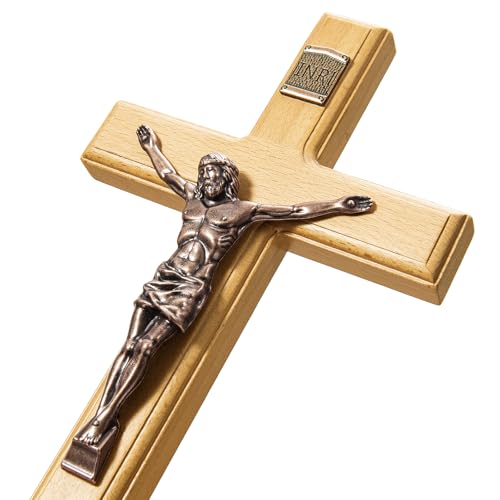 ACHIBANG 12 Inch Wooden Crucifix Wall Cross, Catholic Jesus INRI Decor - size: 12"L x 5.7"W