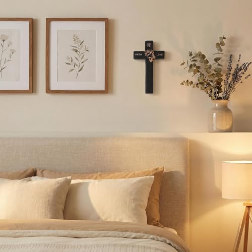 Wooden Wall Cross with Detachable Stand, 5.5in Small Christian Cross - color: Black, size: 5.5"L x 2.7"W