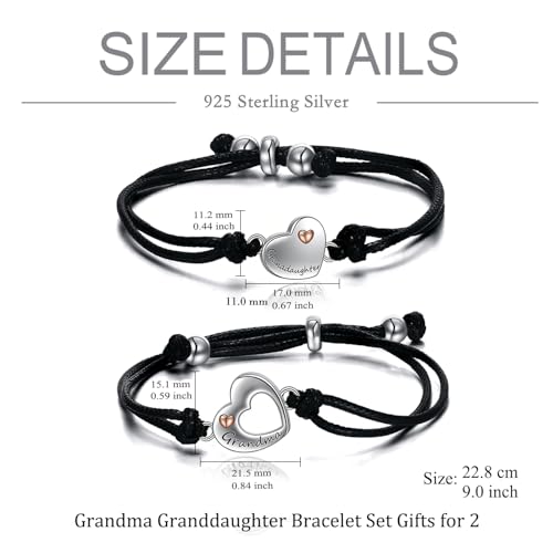 POPLYKE 925 Sterling Silver Infinity/Cow/Wing/Cross/Heart Bracelet for Mom and Daughter Jewelry Birthday - style: Grandmother Granddau. Bracelet Set
