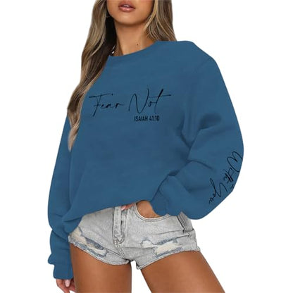 KEEVICI Christian Jesus Faith Sweatshirts for Women Religious Bible Verse God Sweatshirt Graphic Inspirational Cotton Hoodies - color: Gray Blue, size: Small