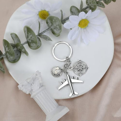 Airplane Keychains Travel Keychain for Women Compass Keyring Travel Airplane Keychain Gifts with Angel Charm - color: Style 7