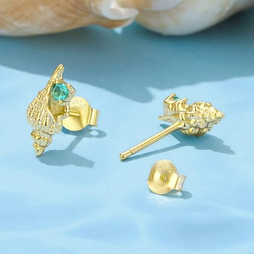 Cute Stud Earrings for Women Dachshund Koi Fish Sea Star Sea Turtle Sea Conch Earrings 14K Gold Plated Dainty Stud Earring funky Jewerly - color: Gold Sea Conch