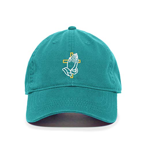 Praying Hands with Cross Baseball Cap Embroidered Cotton Adjustable Dad Hat - color: Teal