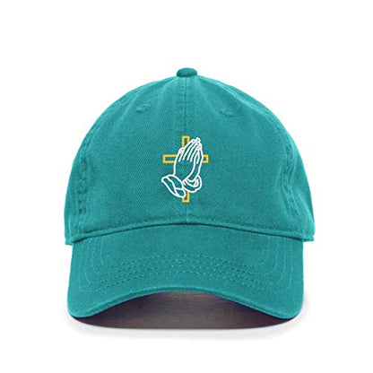 Praying Hands with Cross Baseball Cap Embroidered Cotton Adjustable Dad Hat - color: Teal