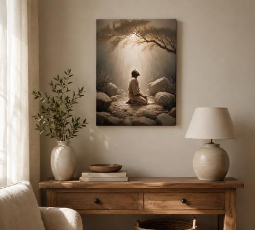 CXKAWM Jesus in Gethsemane Wall Art, Christian Canvas Prints, 12x16in - color: Jesus Prayers Wrapped Canvas, size: 12x16in