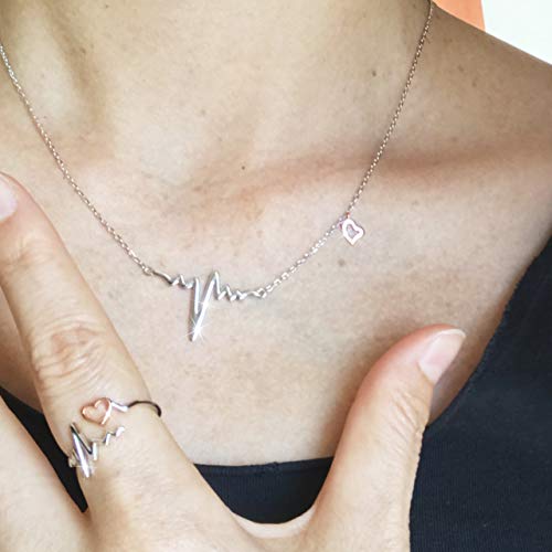 Sterling Silver Nurse Jewelry for Women Heartbeat Stethoscope Necklace Ring Nurses Week Graduation Gifts - color: Rose Gold