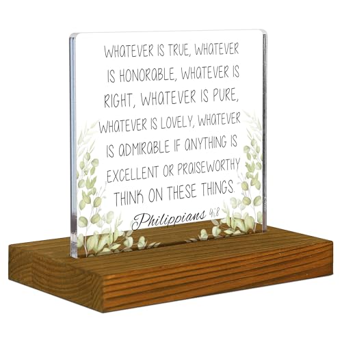 Philippians 4:8 Whatever is True sign Watercolor Bible Verse Sign, Baptism Gifts Modern Woman Scripture Plaque Farmhouse Decor Sign, Acrylic Desk Decor Sign with Wood Stand - FSA055 - style: Philippians 4:8