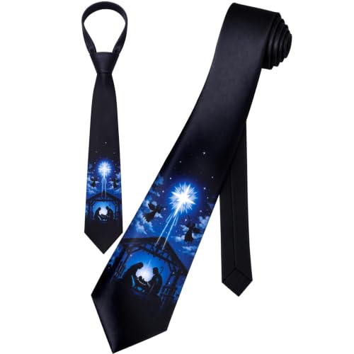 Christmas Nativity Ties Religious Necktie for Men Manger Scene Tie Religious Necktie for Celebrations - color: Blue, style: Nativity Scene