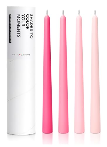 10" Classic Taper Candles, Pink Shades, 4-Pack, 7-8 Hours Long Burning, Unscented Tall Candlesticks - color: Pink Shades, size: 4PK