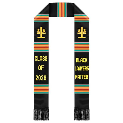 Geyoga Graduation Stole Kente Stole Black Authentic African Art 72" x 4.8" for Adult College Unisex Grads Celebrate - style: Black Lawyers Matter