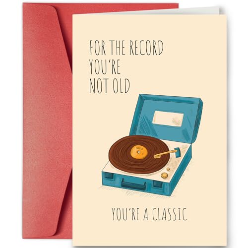 SuperShunhu Retro Record Player Birthday Card, Funny Birthday Card for Grandpa Dad, 40th 50th 60th Birthday Card for Men, You're Not Old You're A Classic - color: #96