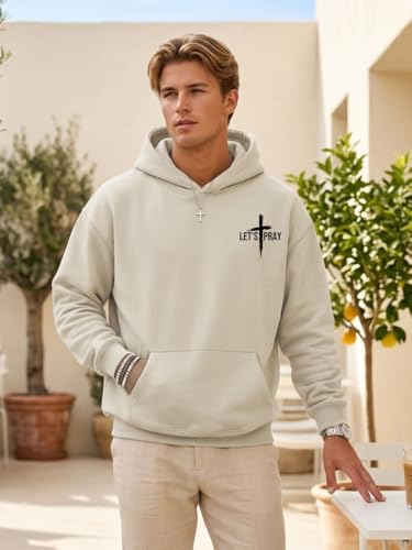 Eatbook Christian Hoodies for Men Faith Over Fear Cross Graphic Hoodie - color: Apricot1, size: Medium