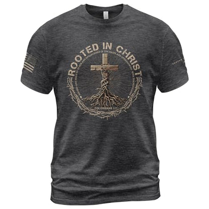 Rooted in Christ Shirt, Jesus Tee, Christian Shirt Men 2 - color: Dark-heather, size: X-Large