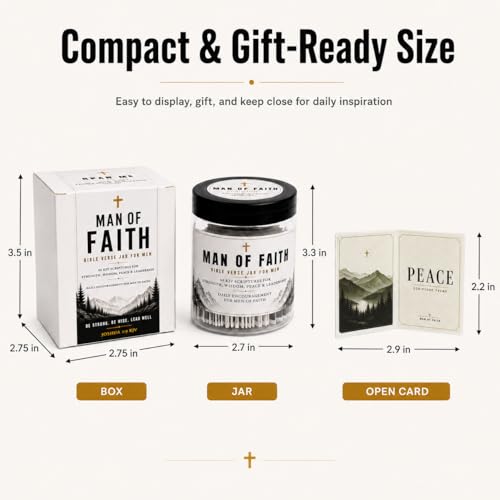 Bible Verse Jar for Men, 60 Scripture cards with bible verses, Gift for men - color: Man of Faith