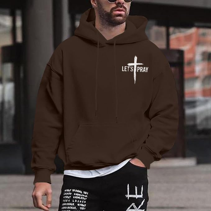 Christian Hoodies for Men Jesus Cross Casual Tops - color: Brown, size: XX-Large